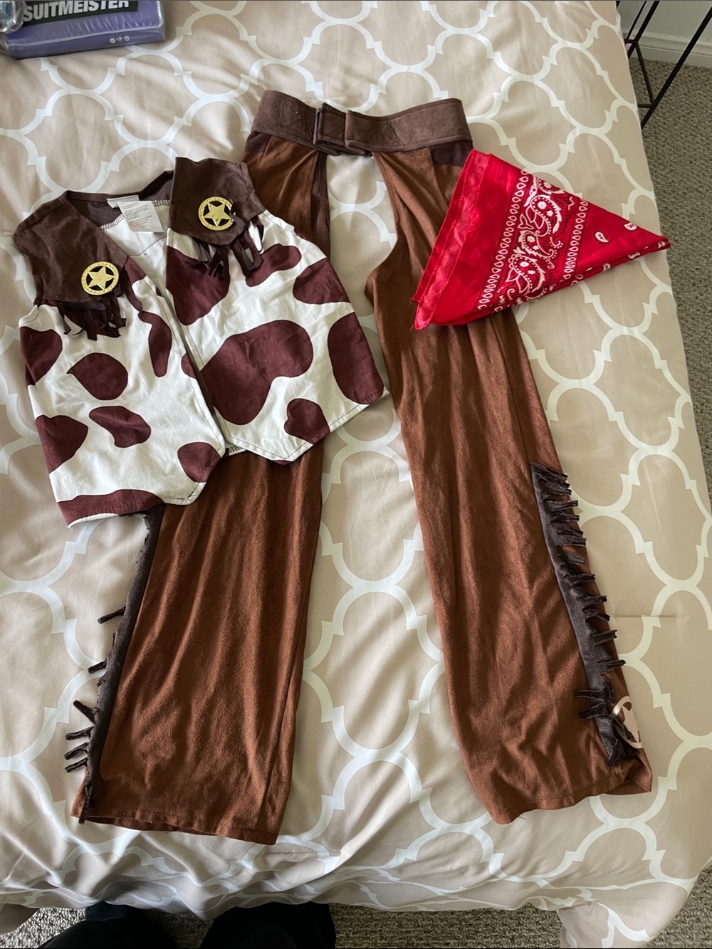Kids Cowboy Costume Set with Brown Vest, Pants & Red Bandana